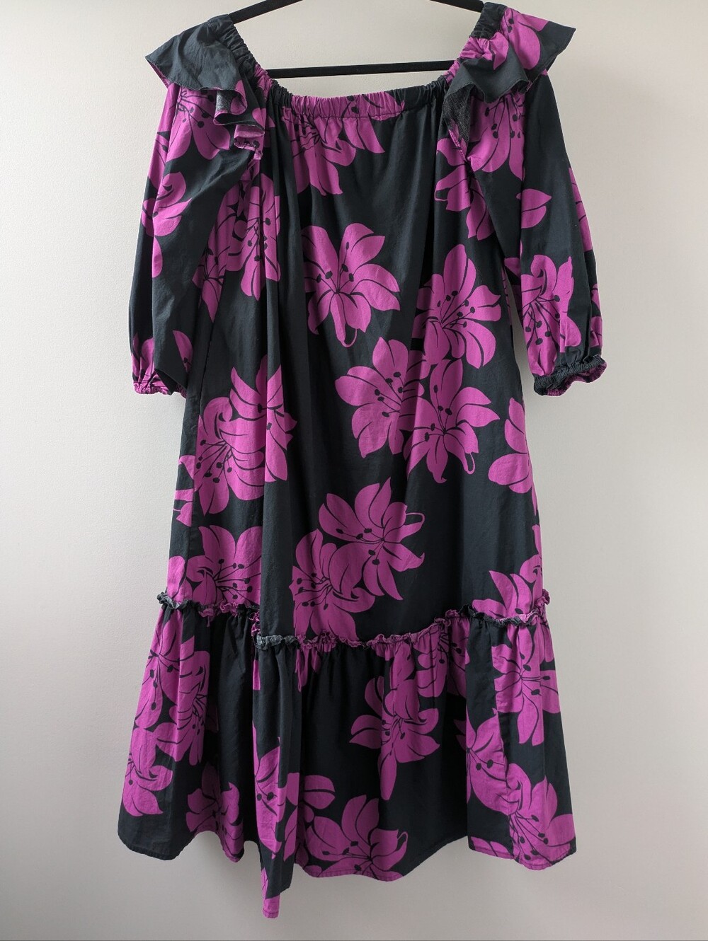 Who What Wear Black Dress with Vibrant Magenta Floral Print